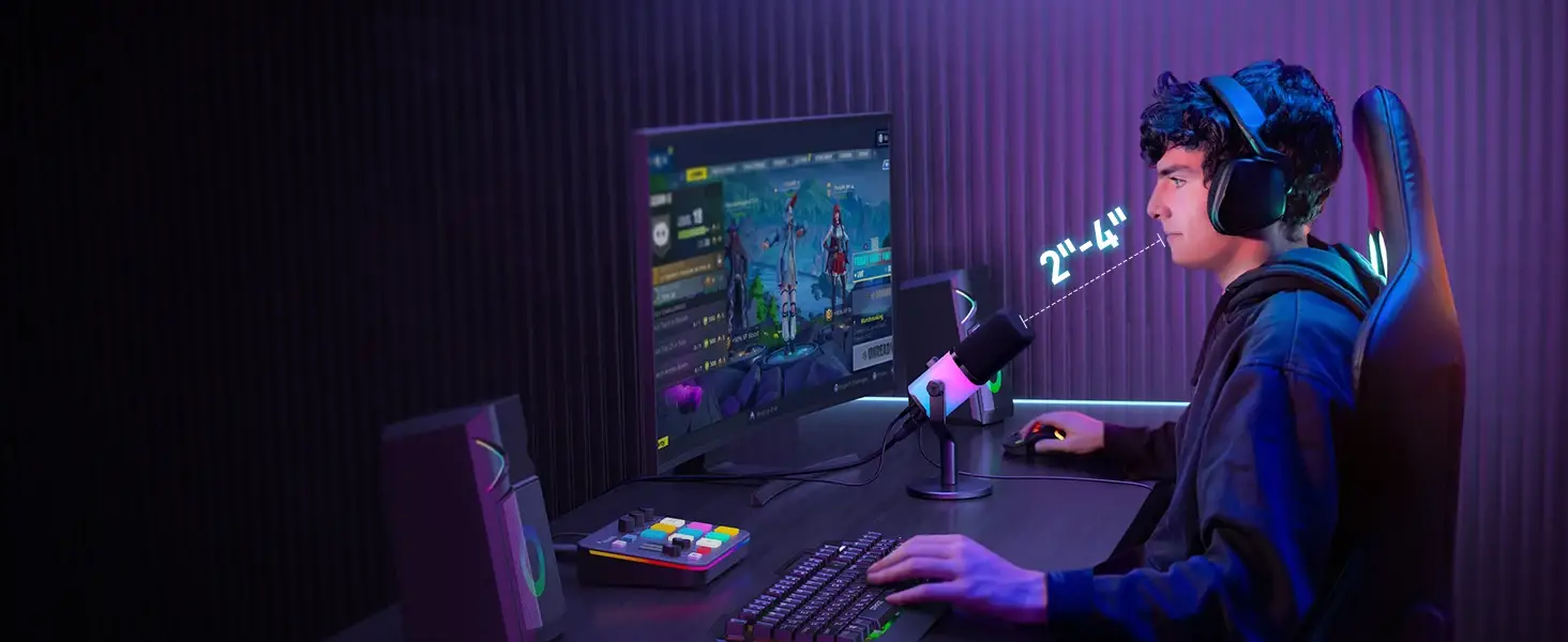 Maono Link 軟體截圖，顯示了等化器、降噪和 RGB 設定